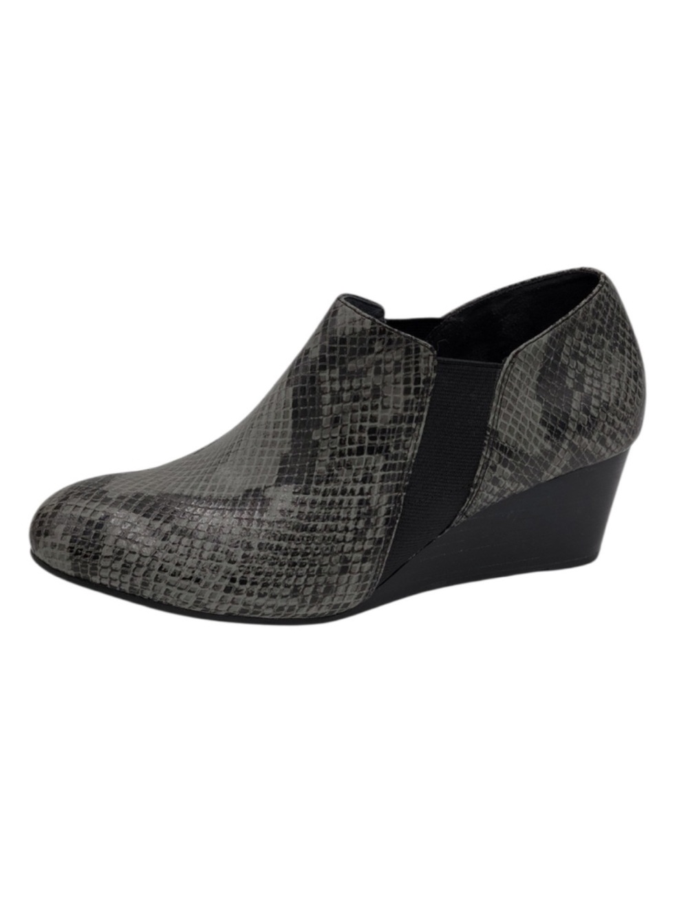 Vionic Stanton Wedge Slip-On Booties in Grey Snake Print Size 9
